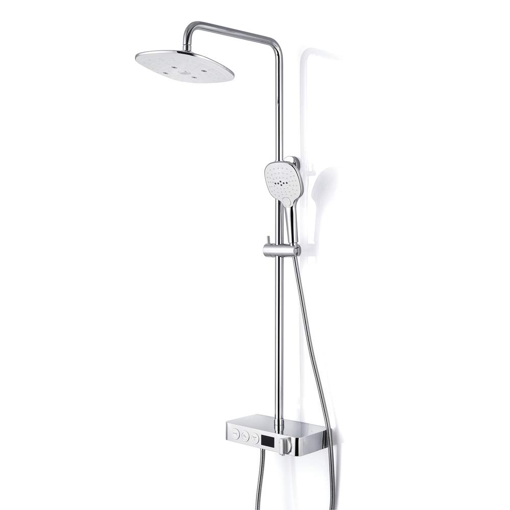 Thermostatic Shower Set,Digital Display Wall-Mounted Water-Saving Brass Body Adjustable Height Rain Shower
